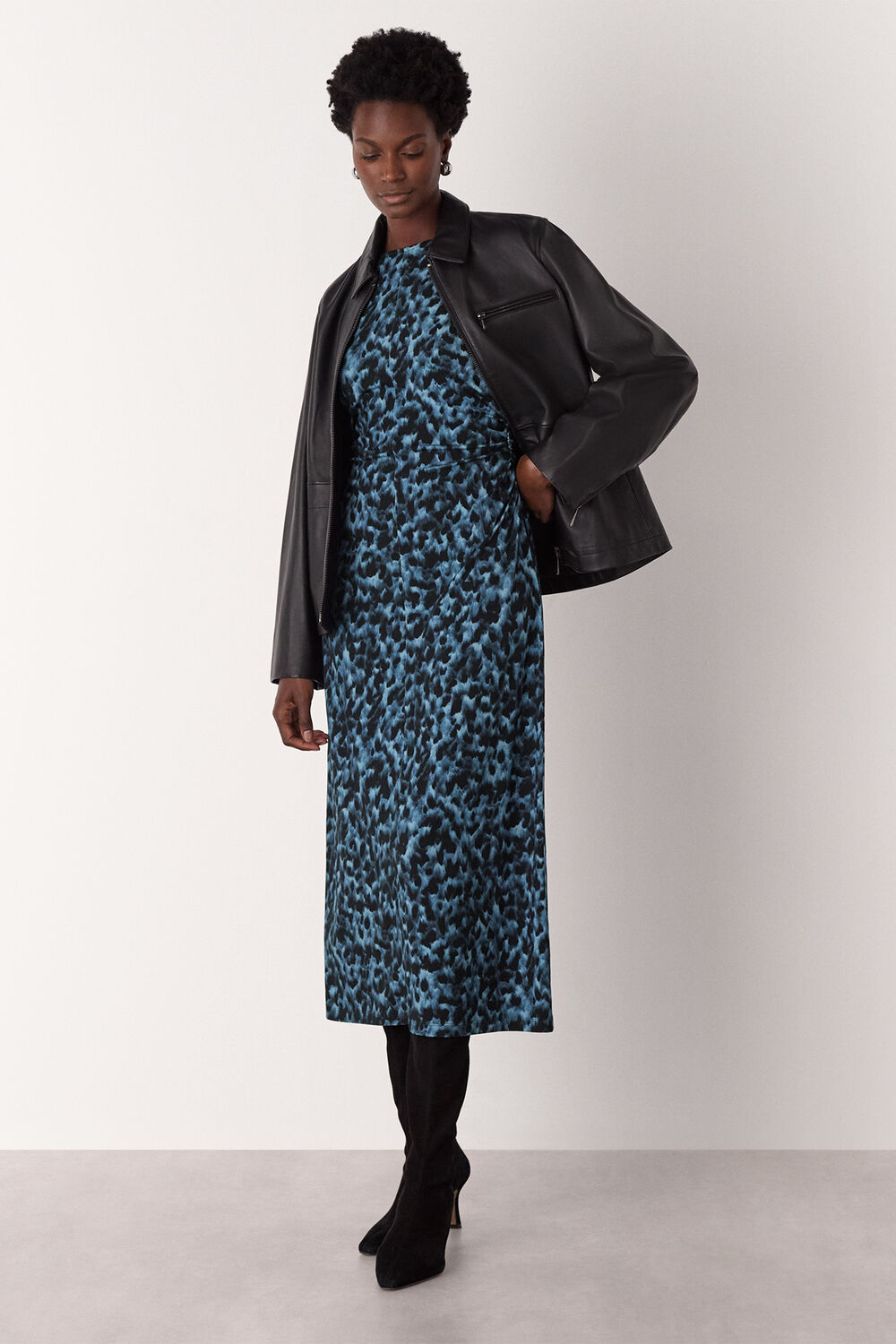 Animal Jersey Ruched Dress