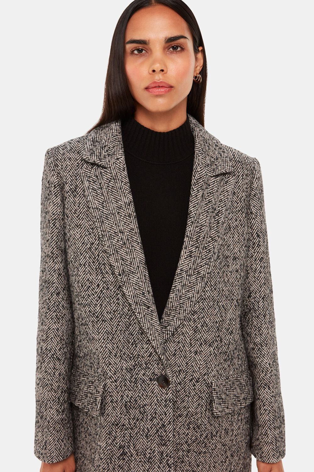Brown Noa Herringbone Short Coat
