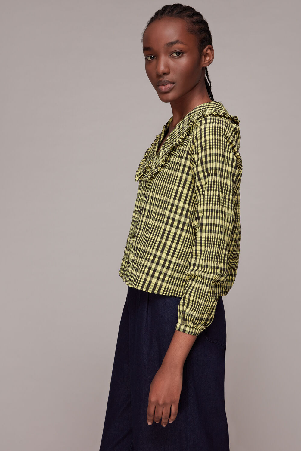 Masie Collar Detail Check Top
