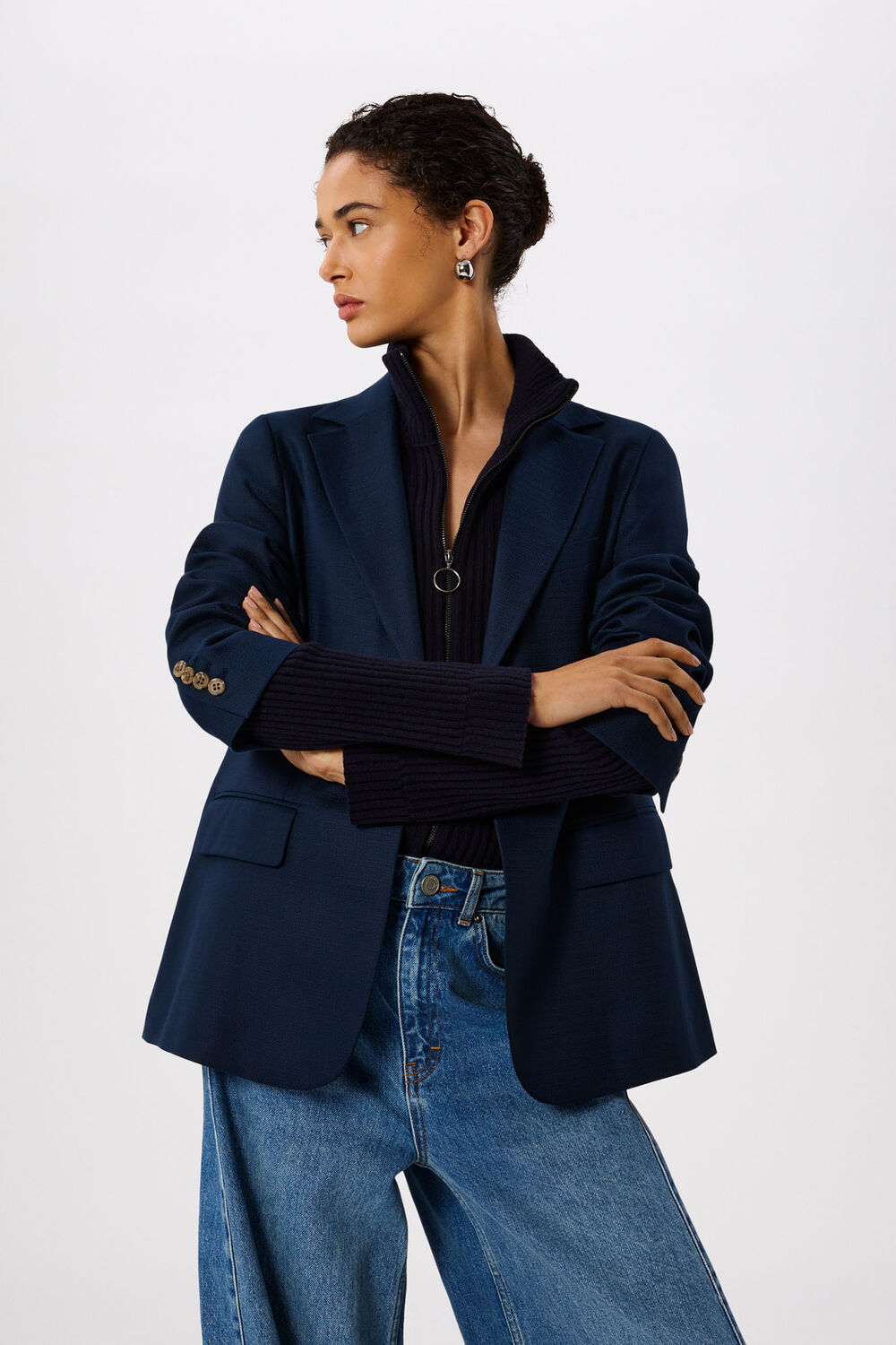 Navy Relaxed Hopsack Blazer