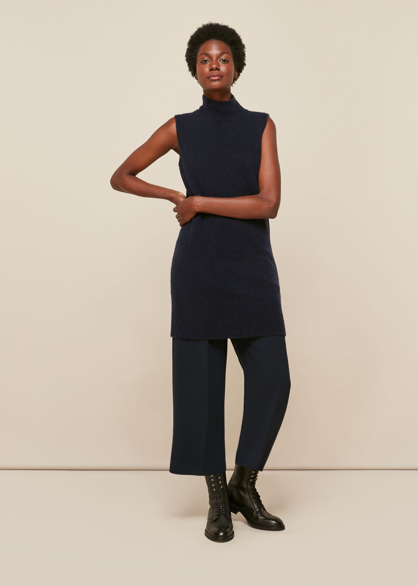 Navy Sleeveless Tunic Knit Dress WHISTLES