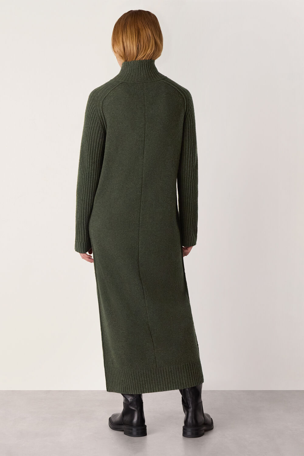 Funnel Neck Wool Midi Dress