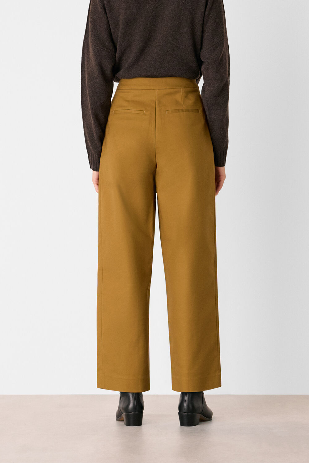Camel Side Pleat Tapered Trouser