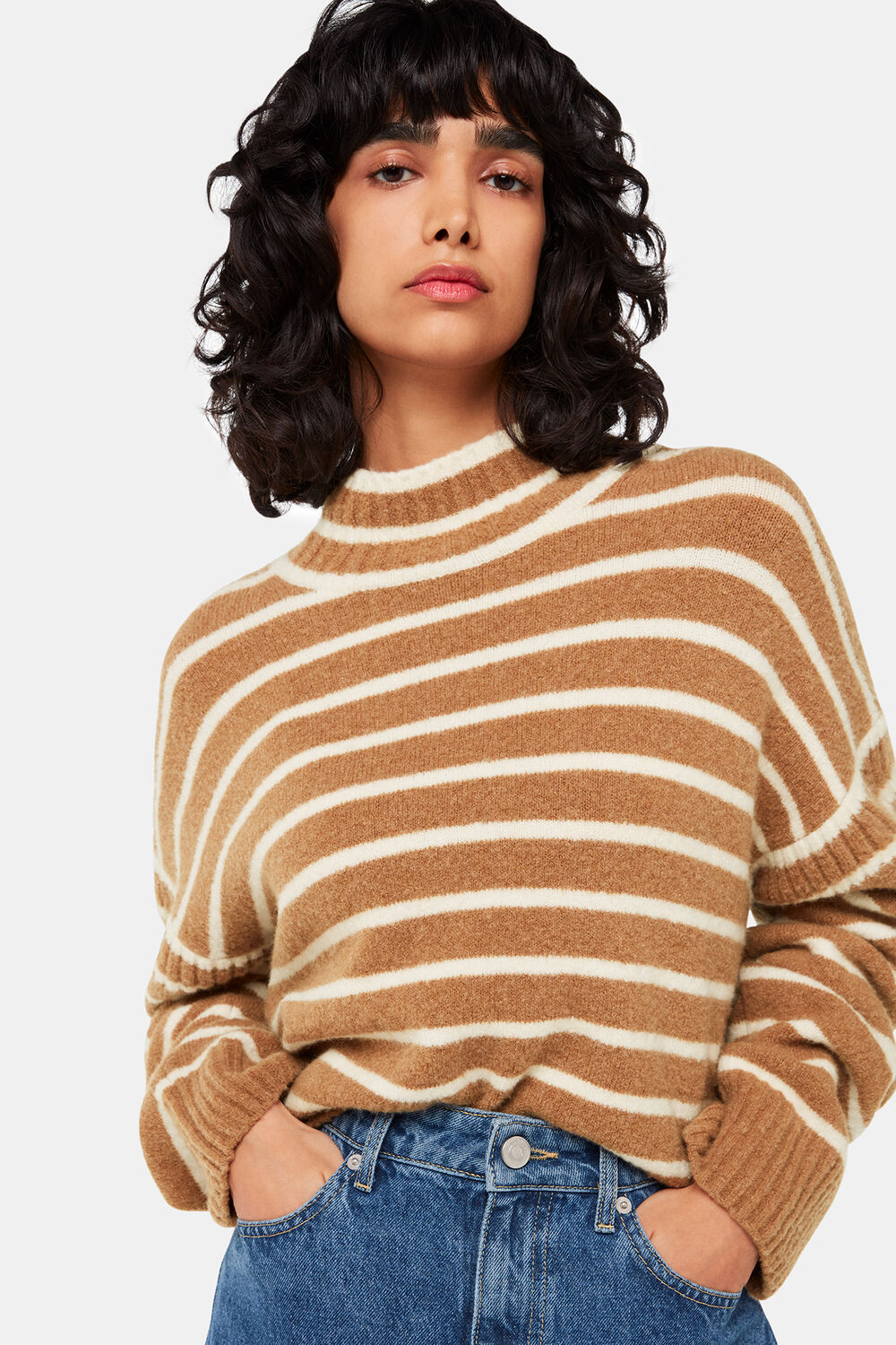 Stripe Rib Detail Funnel Knit