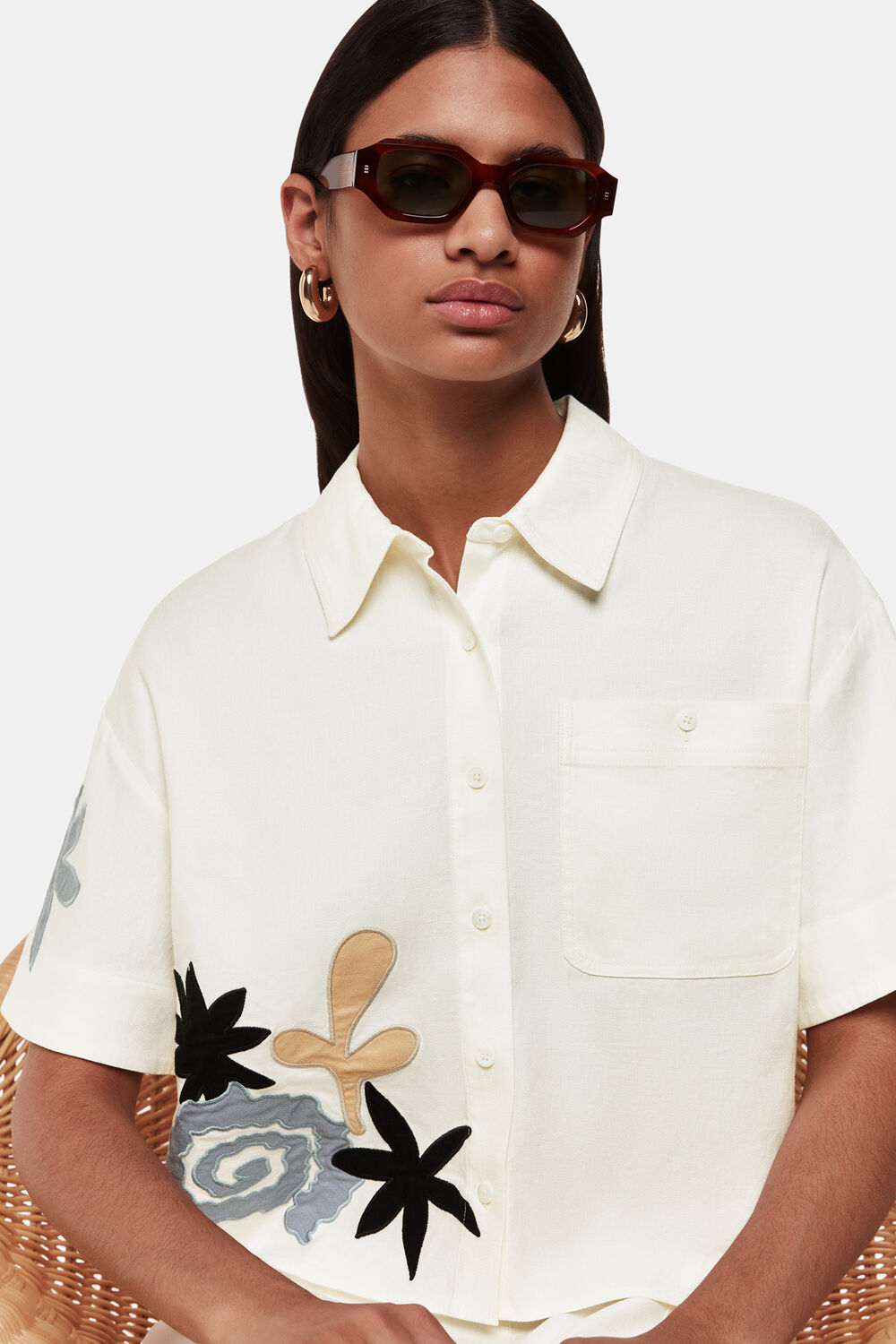 Applique Linen Blend Shirt