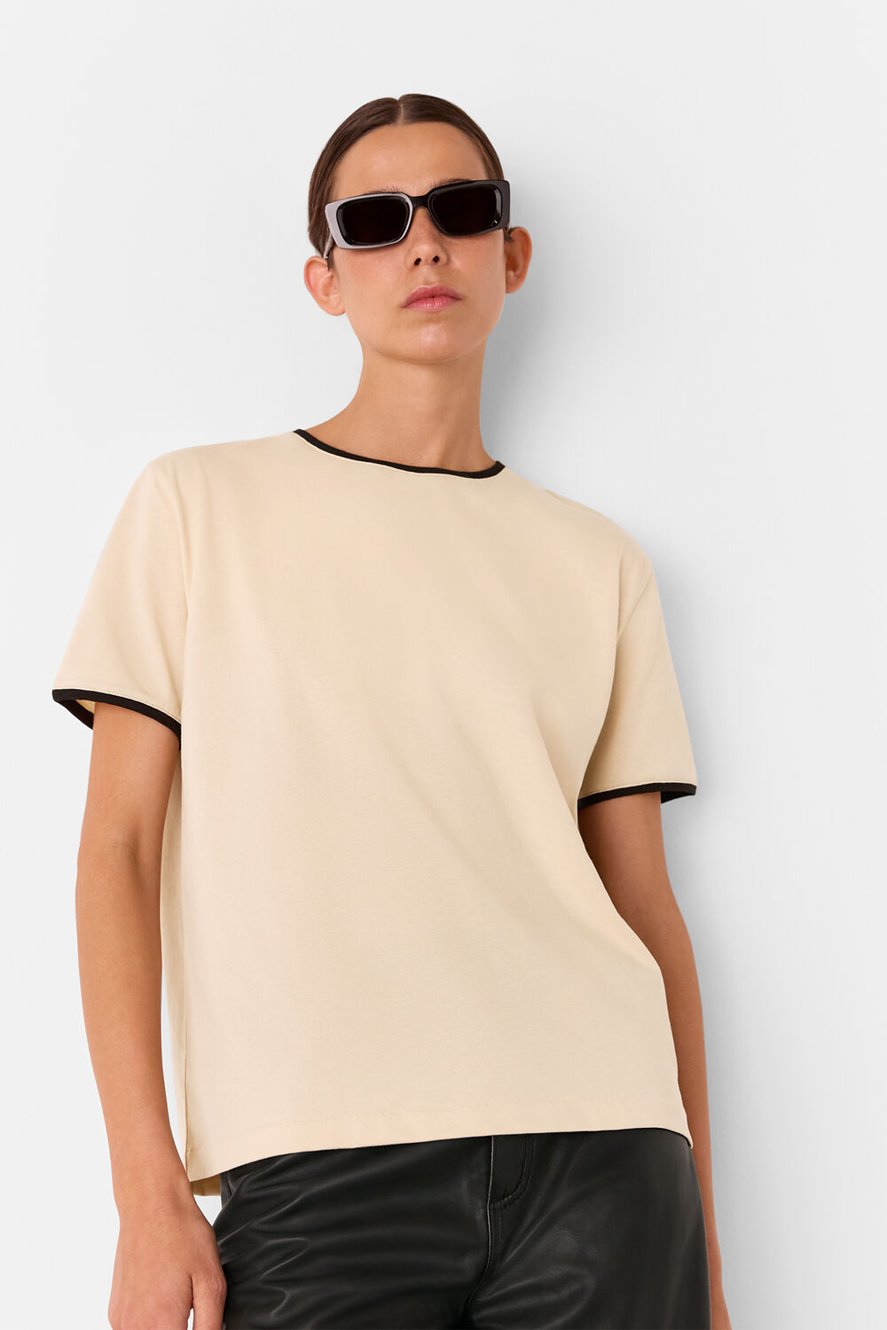 Camel Contrast Piping Detail Tee