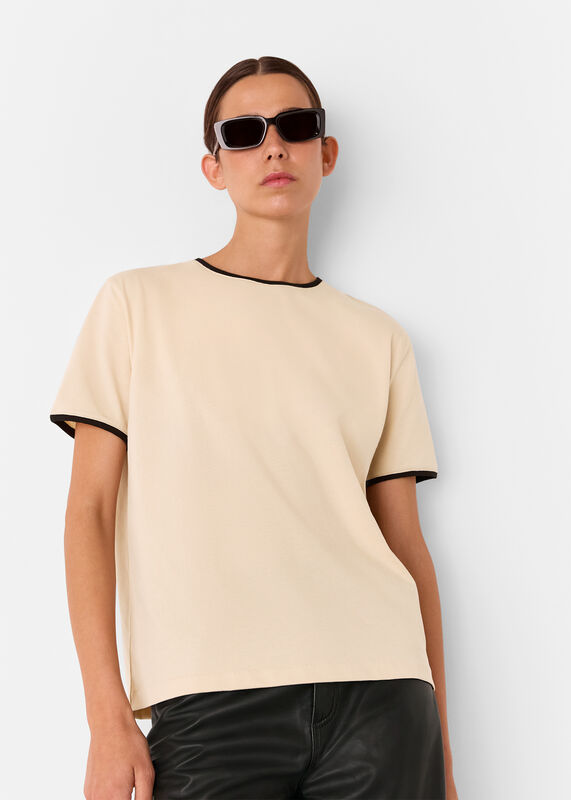 Camel Contrast Piping Detail Tee