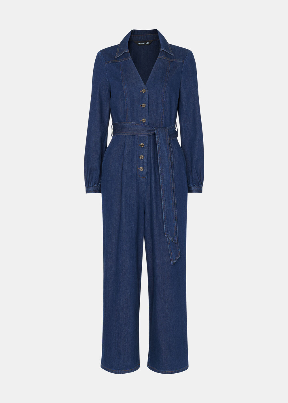 Petite Joni Denim Belted Jumpsuit