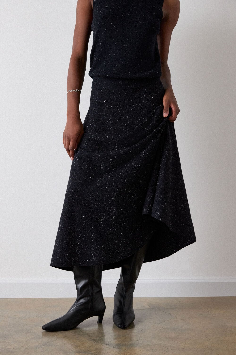 Black Annie Sparkle Knit Midi Skirt