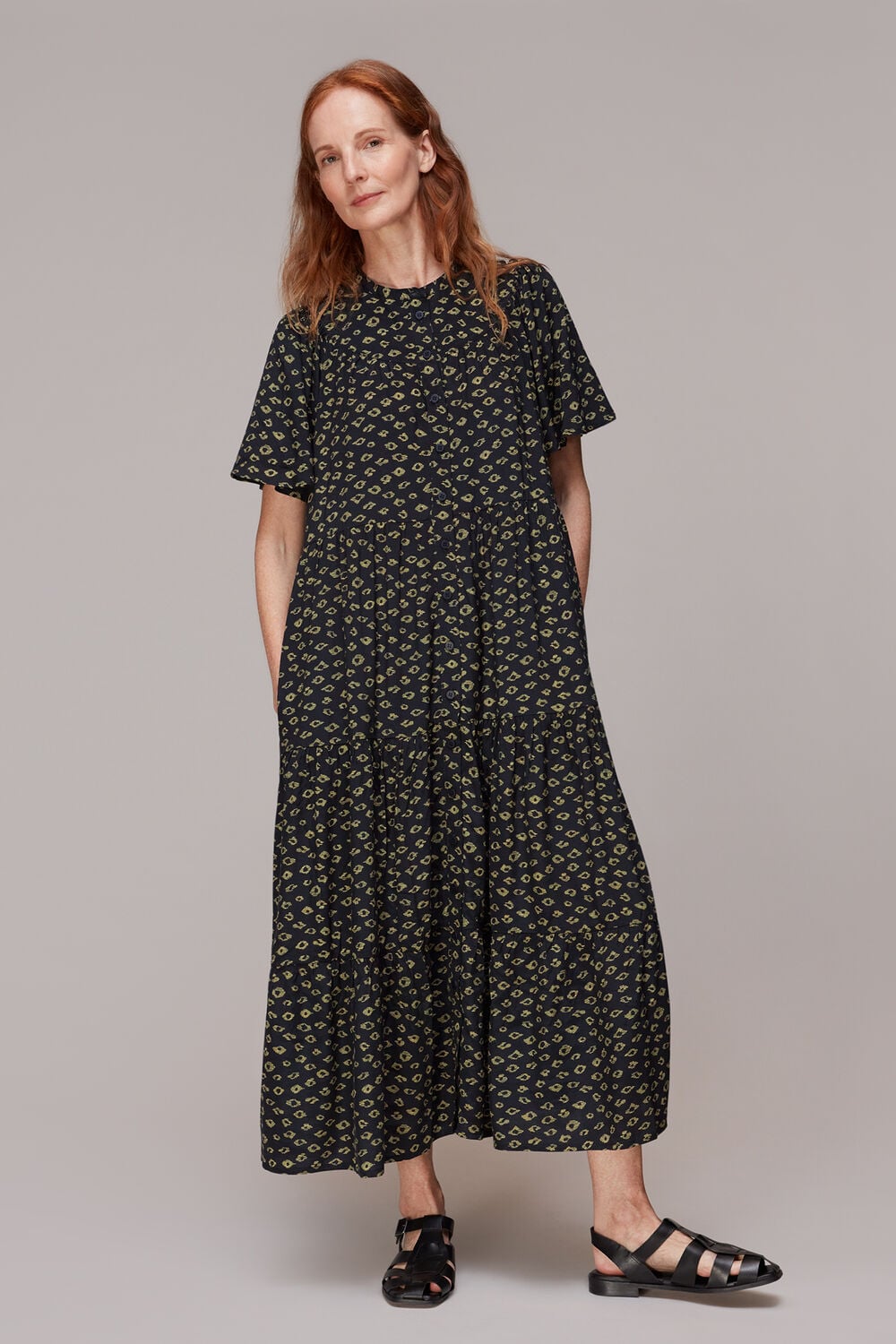 Black Abstract Gem Trapeze Dress