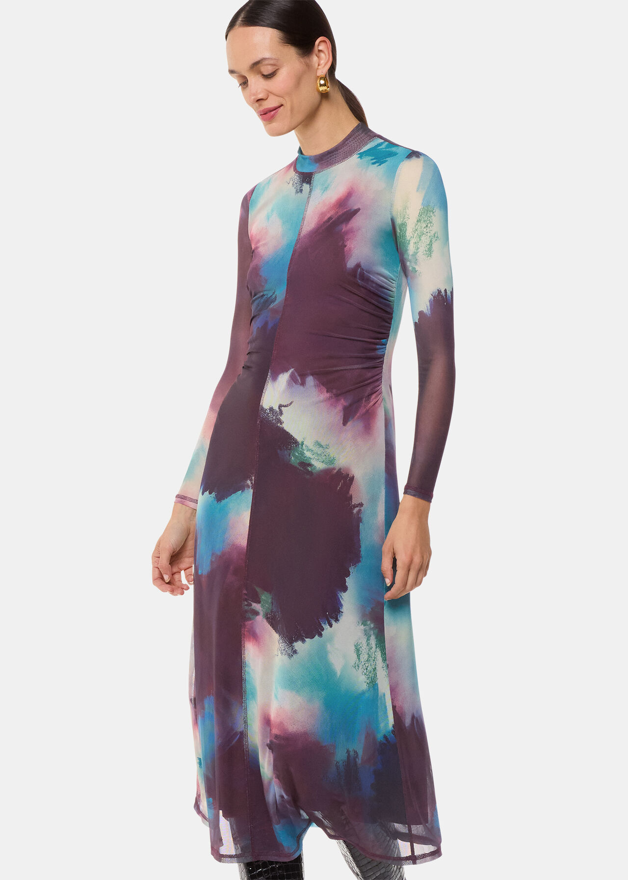 Oil Paint Print Mesh Dress