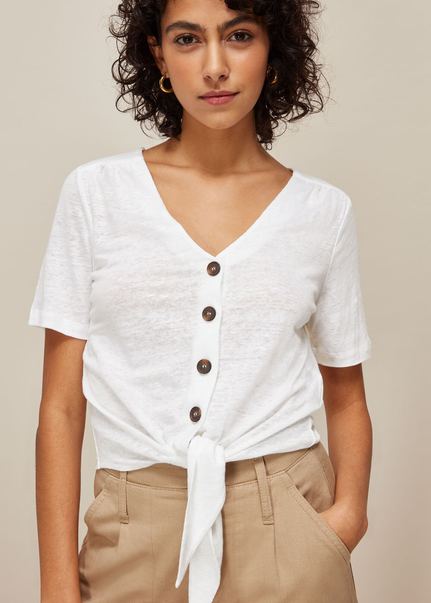 Linen Button Tie Front Top | WHISTLES