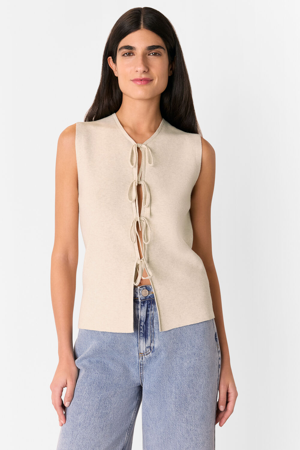 Oatmeal Tie Front Detail Tank