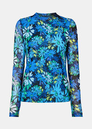 Retro Floral Mesh Top
