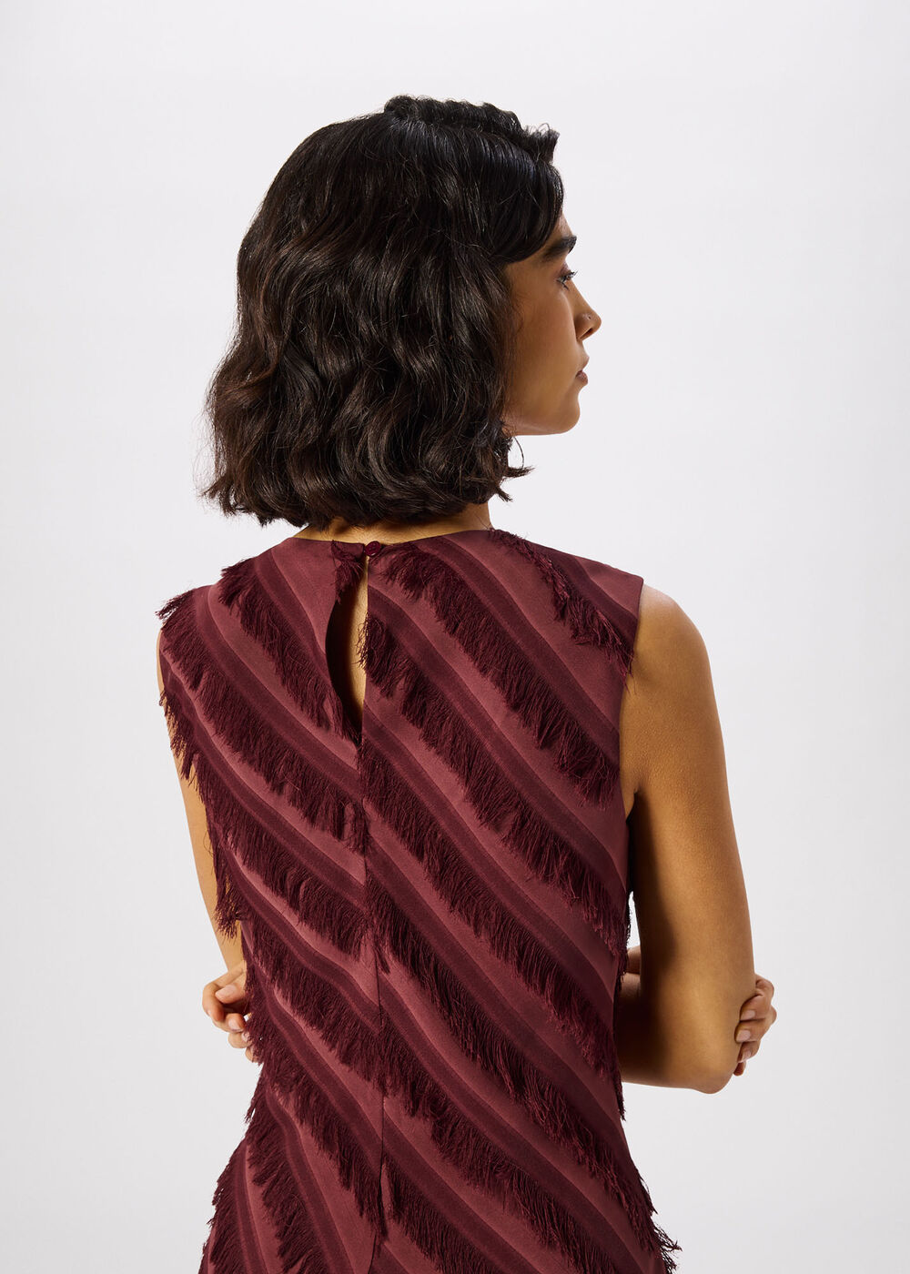 Diagonal Fringe Textured Dress