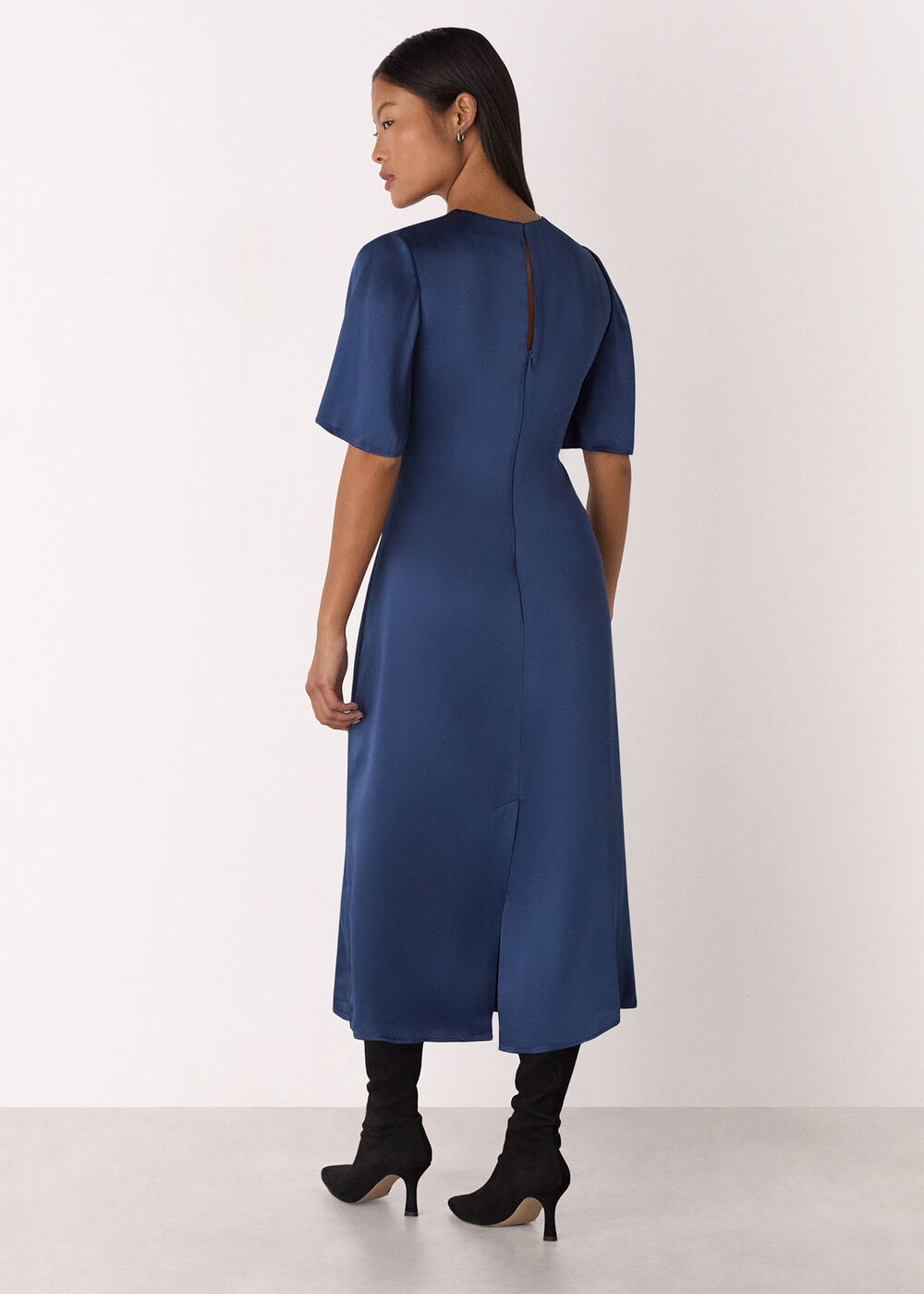 Petite Satin Twist Waist Midi Dress