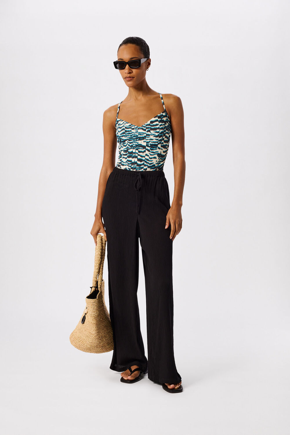 Black V Neck Printed Swimsuit