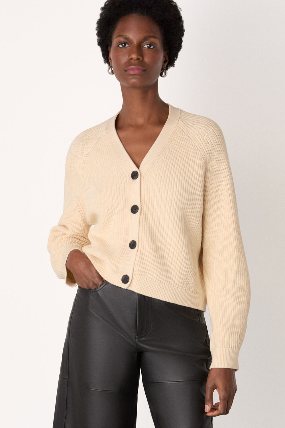 Ivory V Neck Cotton Cardigan
