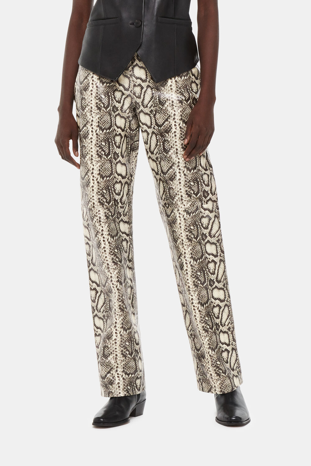 Snake Print Leather Trousers