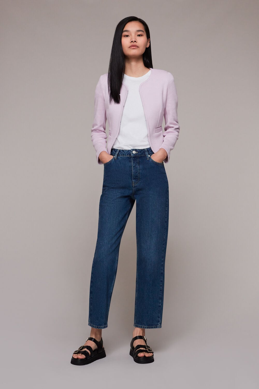Lilac Jersey Collarless Jacket