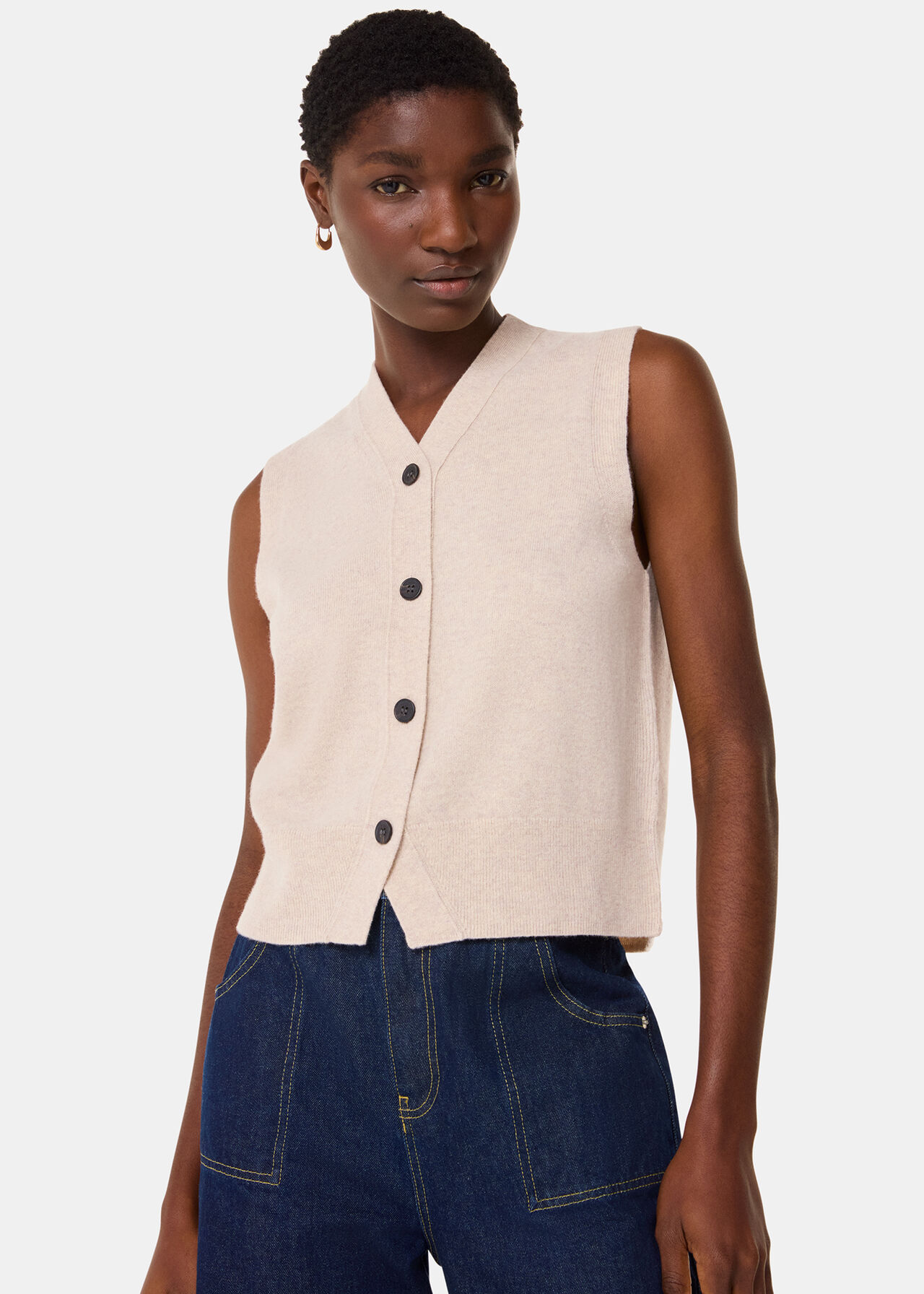 Wool V Neck Button Front Tank