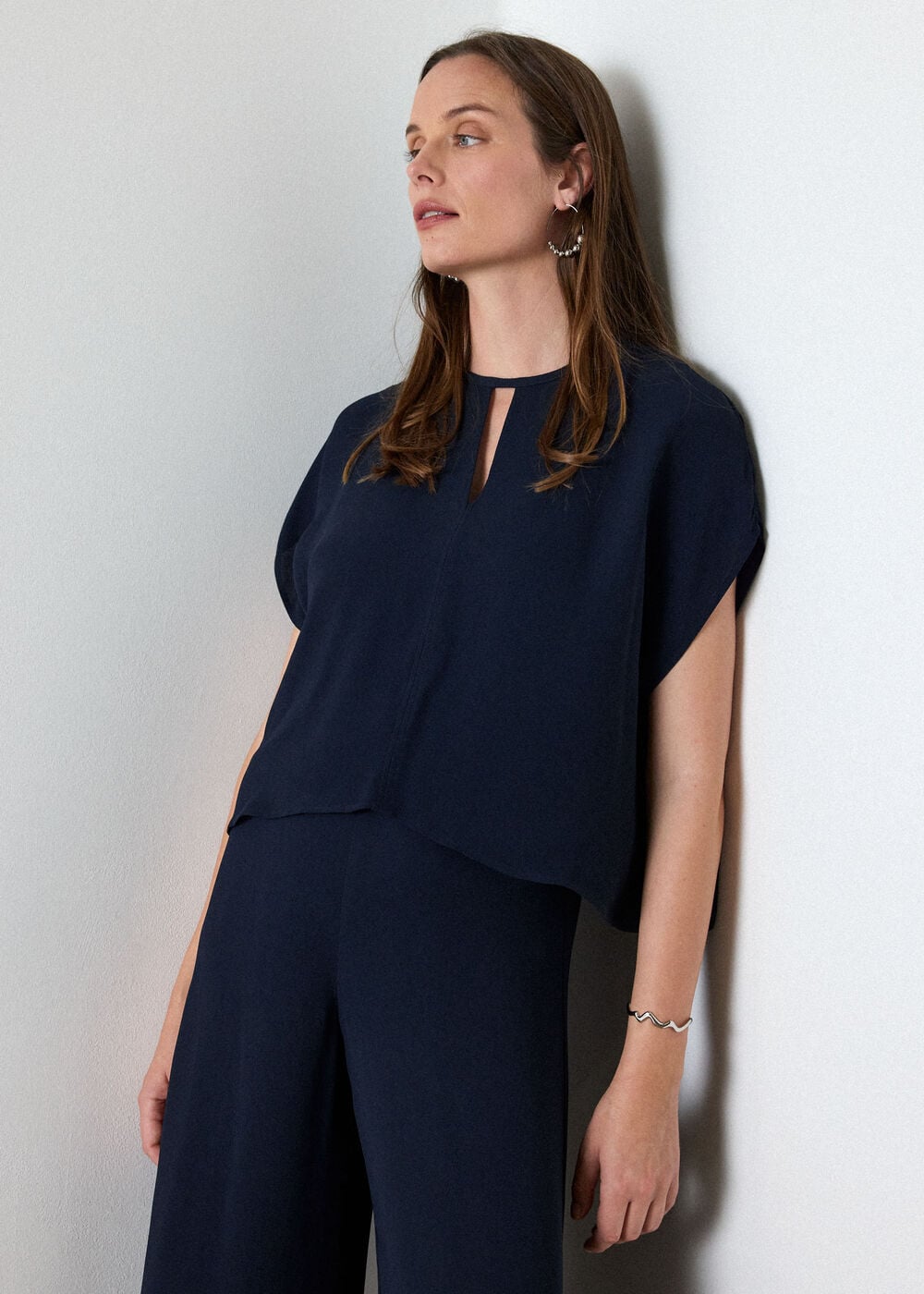Navy Cape Detail Crepe Jumpsuit