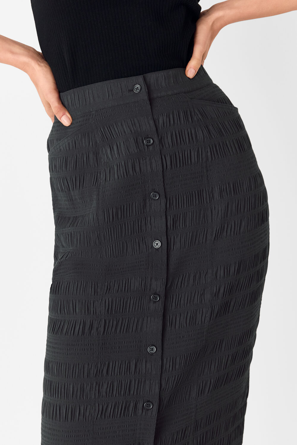 Black Sienna Plisse Midi Skirt