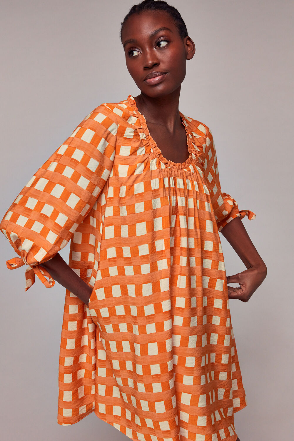 Lydia Gathered Trapeze Dress