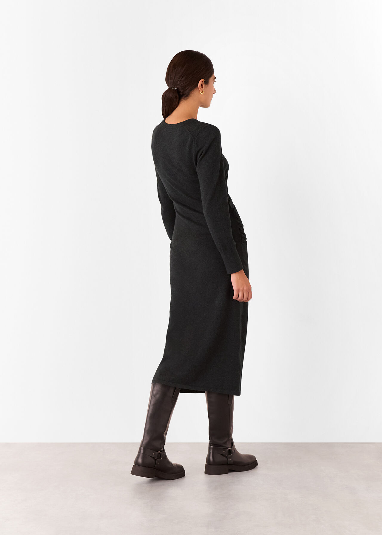 Gathered Side Midi Knit Dress