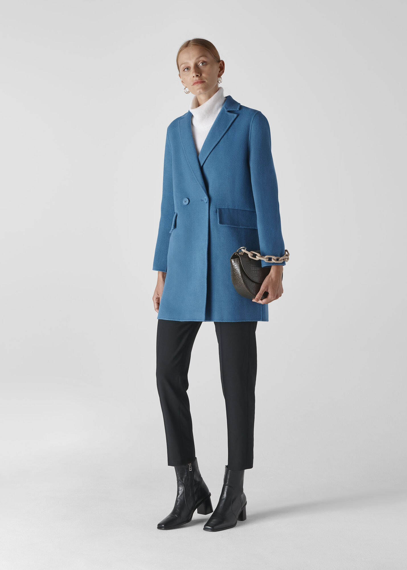 Blue Double Faced Wool Coat WHISTLES