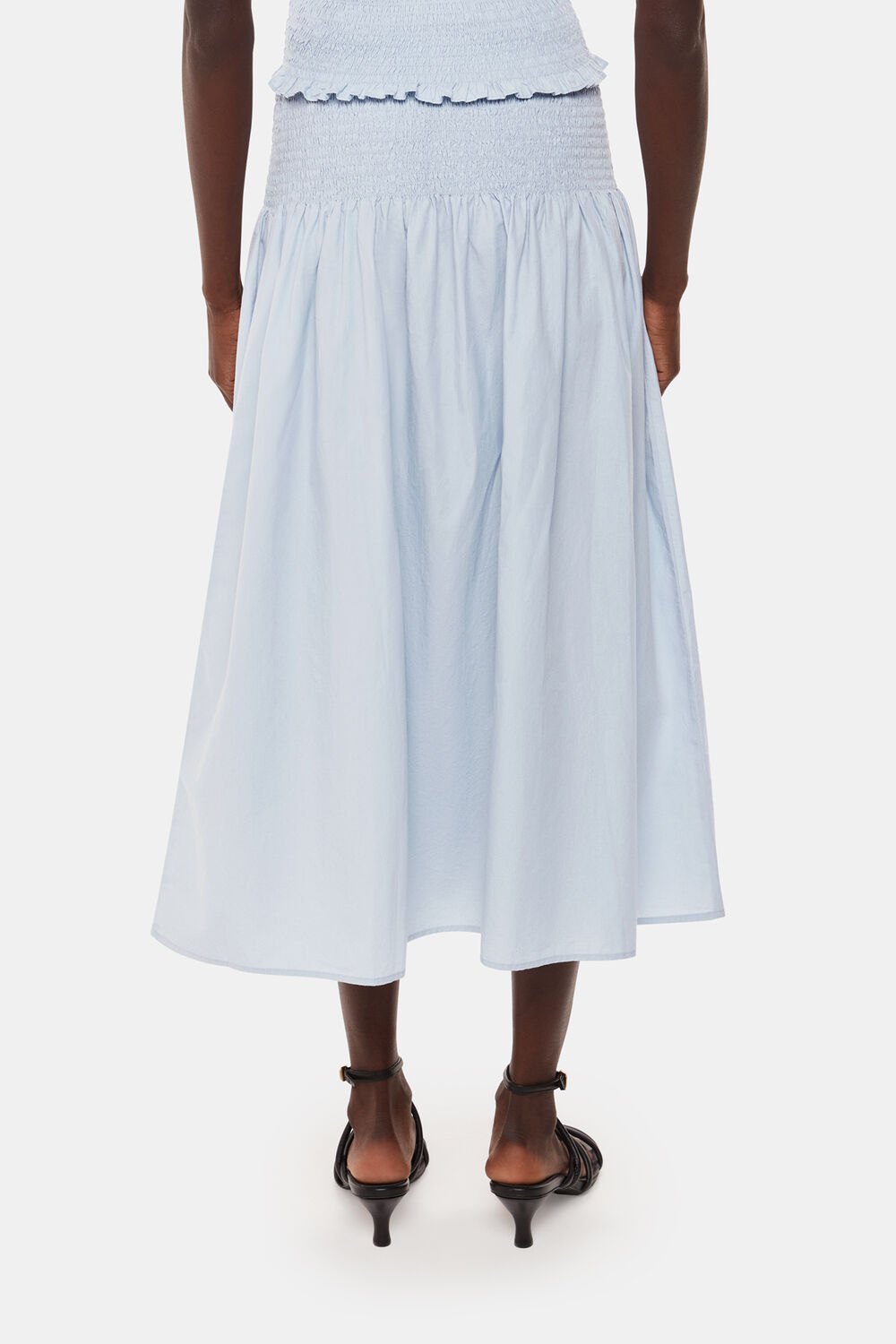 Blue Louisa Smocked Midi Skirt