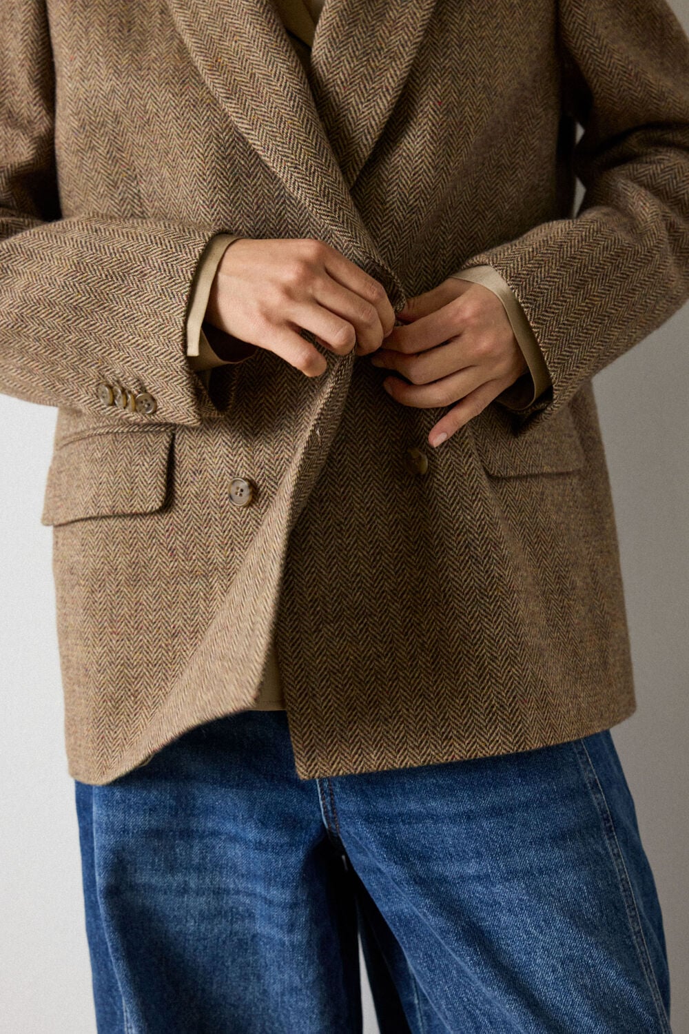 Brown Double Breasted Wool Blazer