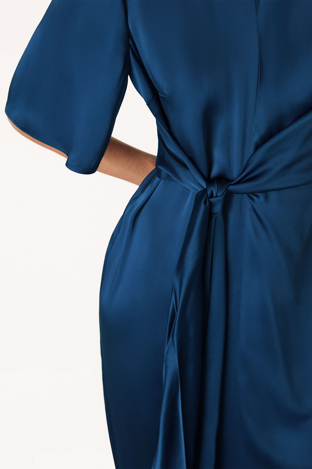 Blue Satin Twist Waist Midi Dress