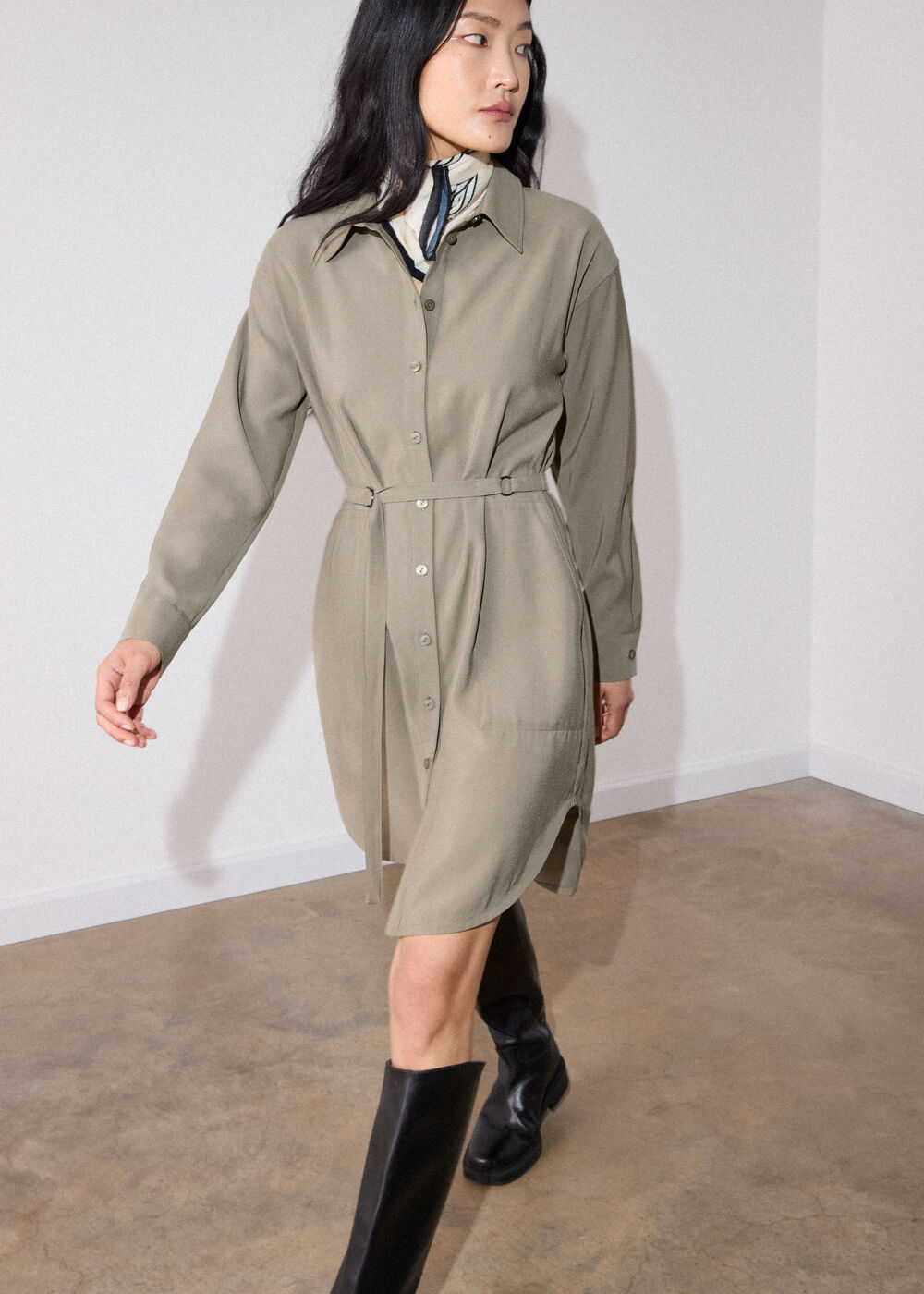 Ring Detail Shirt Twill Dress