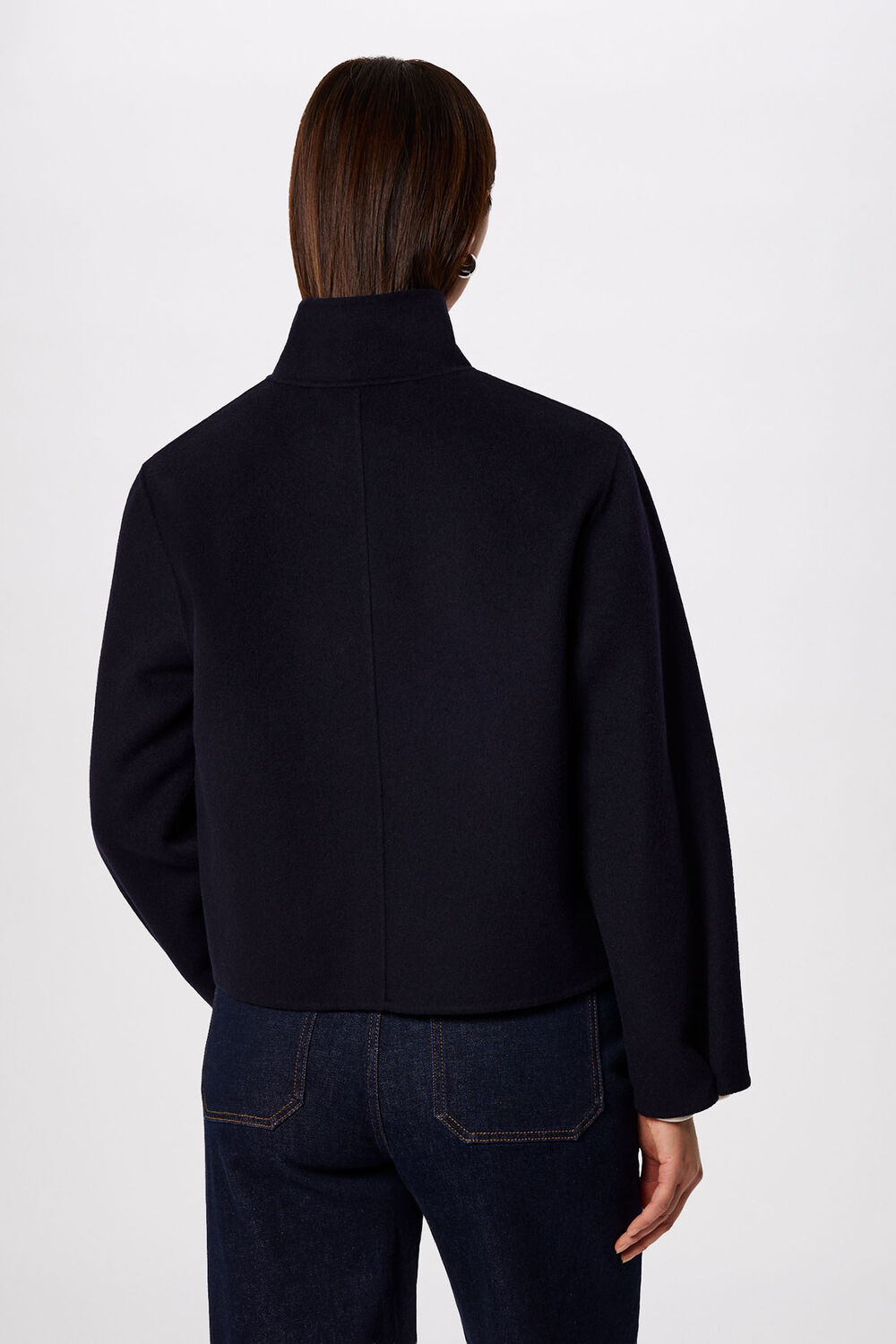 Navy Funnel Neck Double Face Jacket