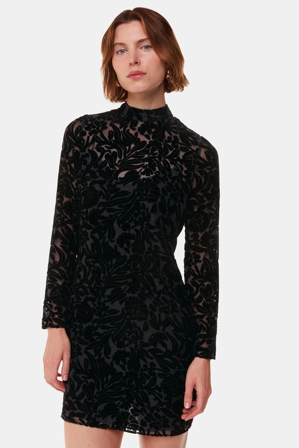 Black Hot Fix Floral Velvet Dress