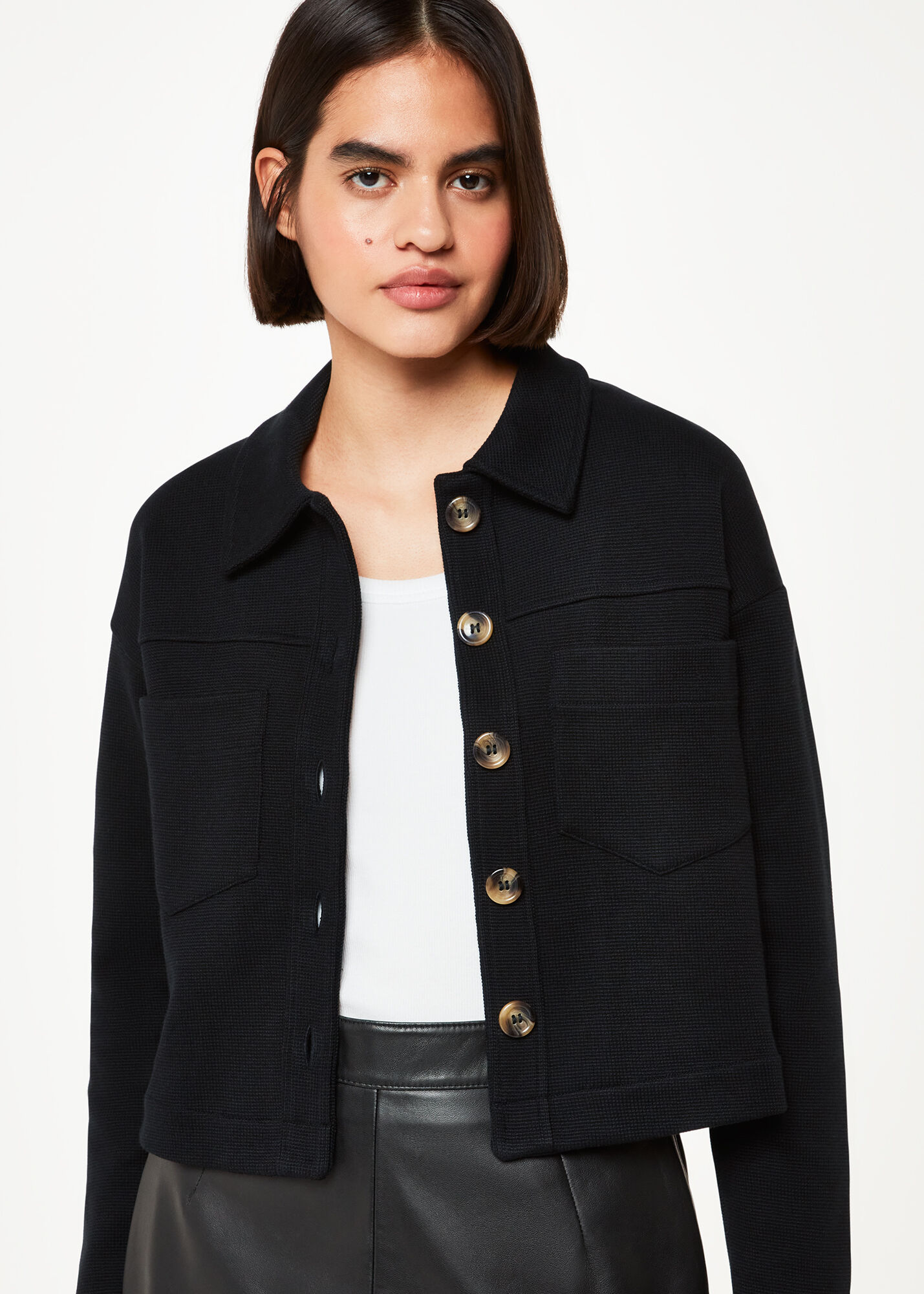 Black Utility Jersey Jacket WHISTLES Whistles