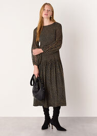 Spot Print Plisse Midi Dress