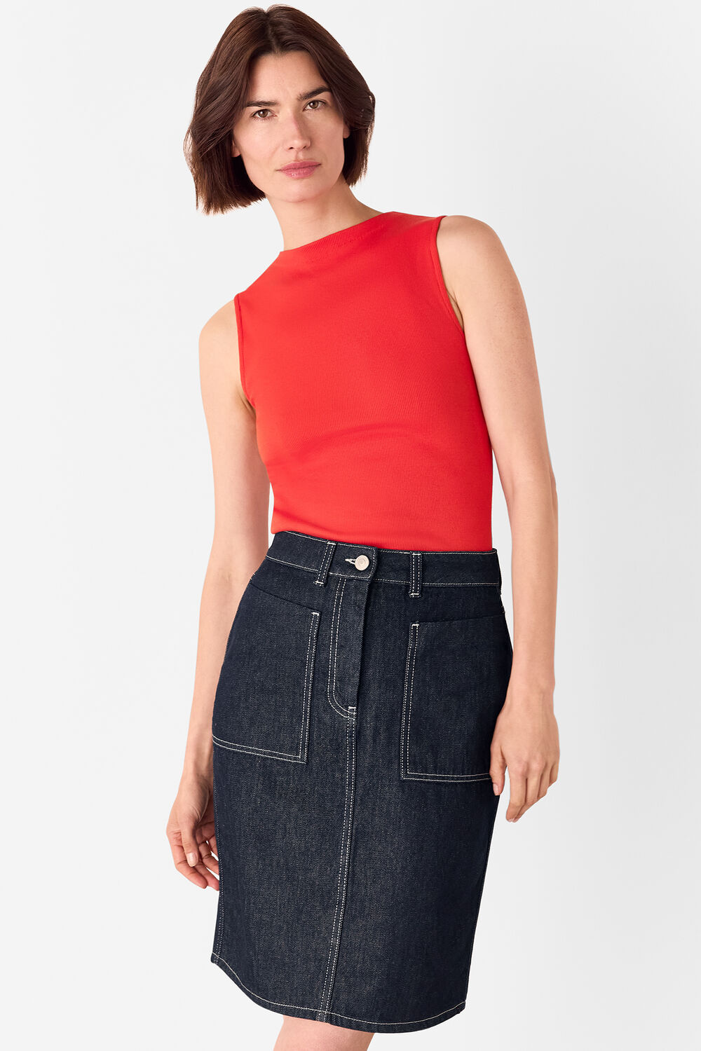 High Neck Rib Detail Tee