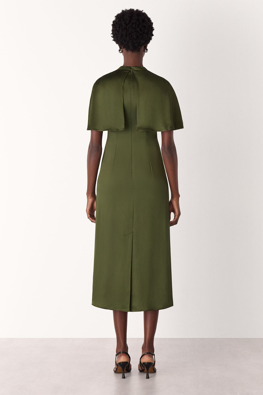 Cape Satin Midi Dress