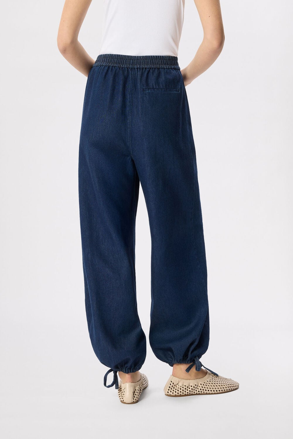 Dark Denim Tie Hem Balloon Trouser