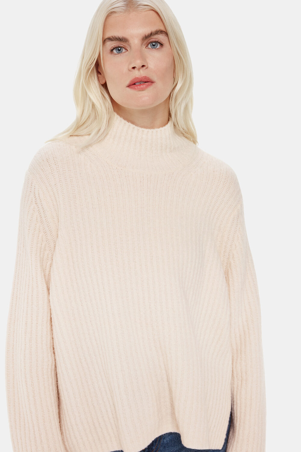 Petite Wool Mix Rib Funnel Neck