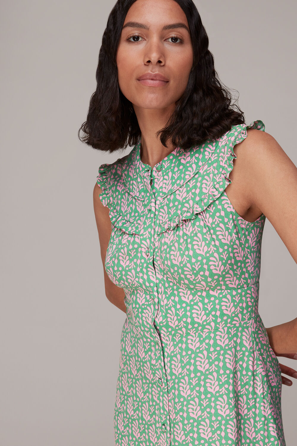 Cut Out Leaf Print Midi Dress