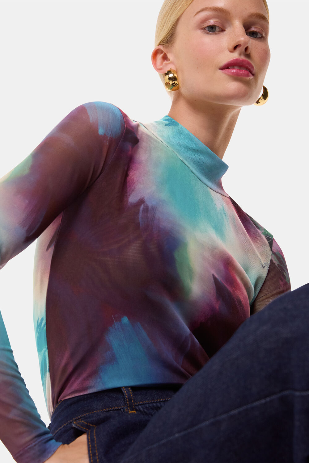 Oil Paint Print Mesh Top