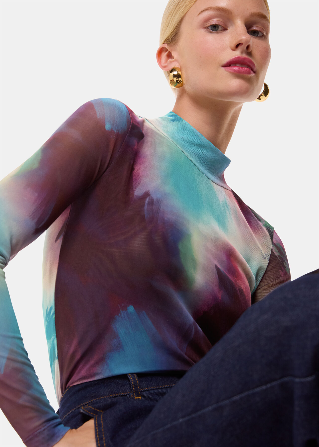 Oil Paint Print Mesh Top