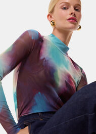 Oil Paint Print Mesh Top