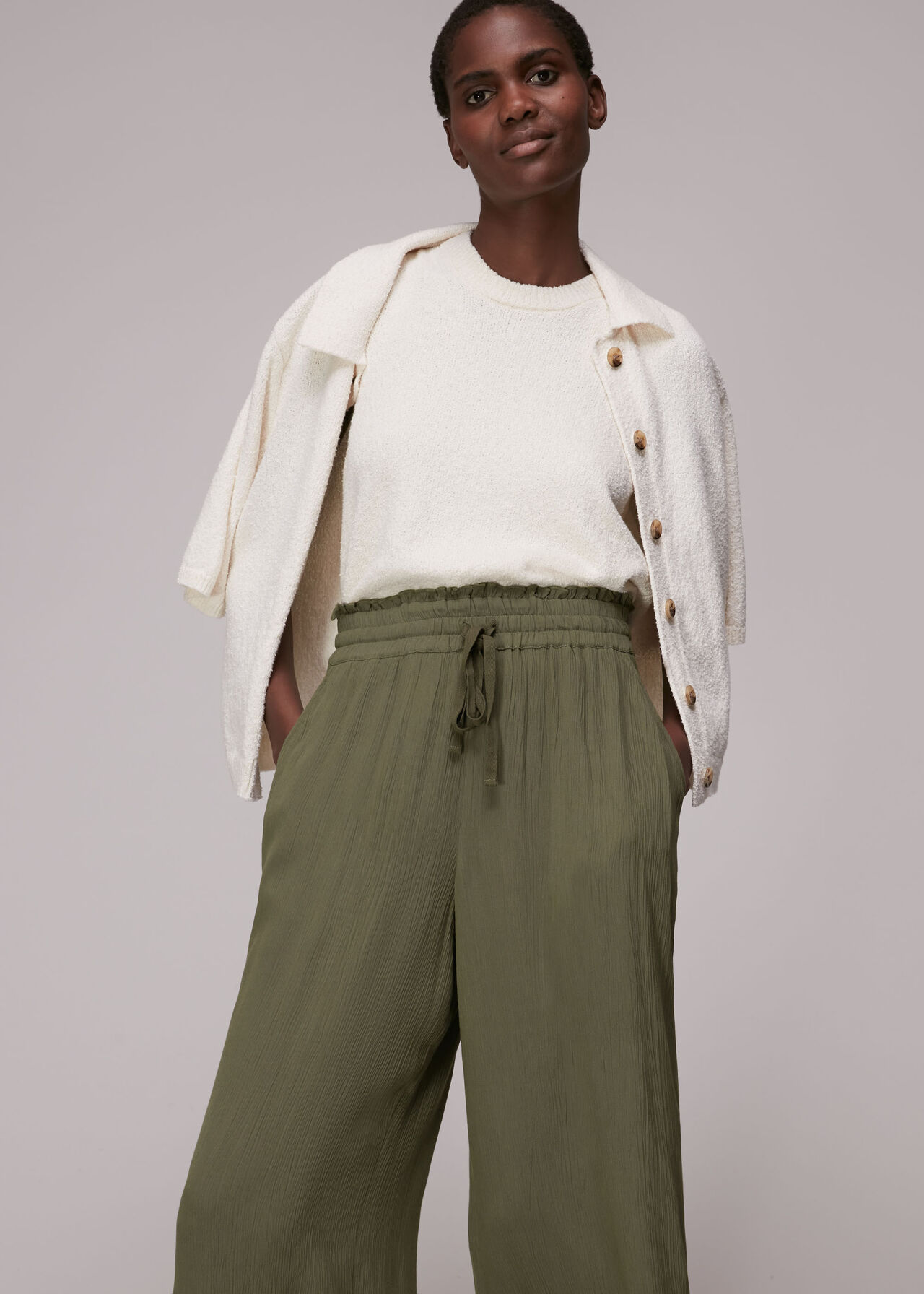 Khaki Textured Lightweight Trouser | WHISTLES | Whistles UK
