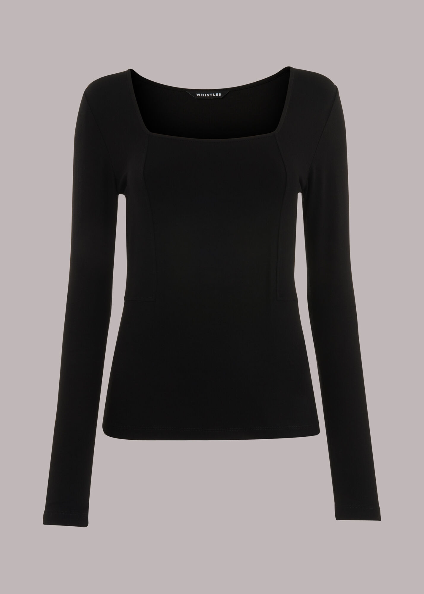 Black Square Neck Long Sleeve Top | WHISTLES | Whistles US |
