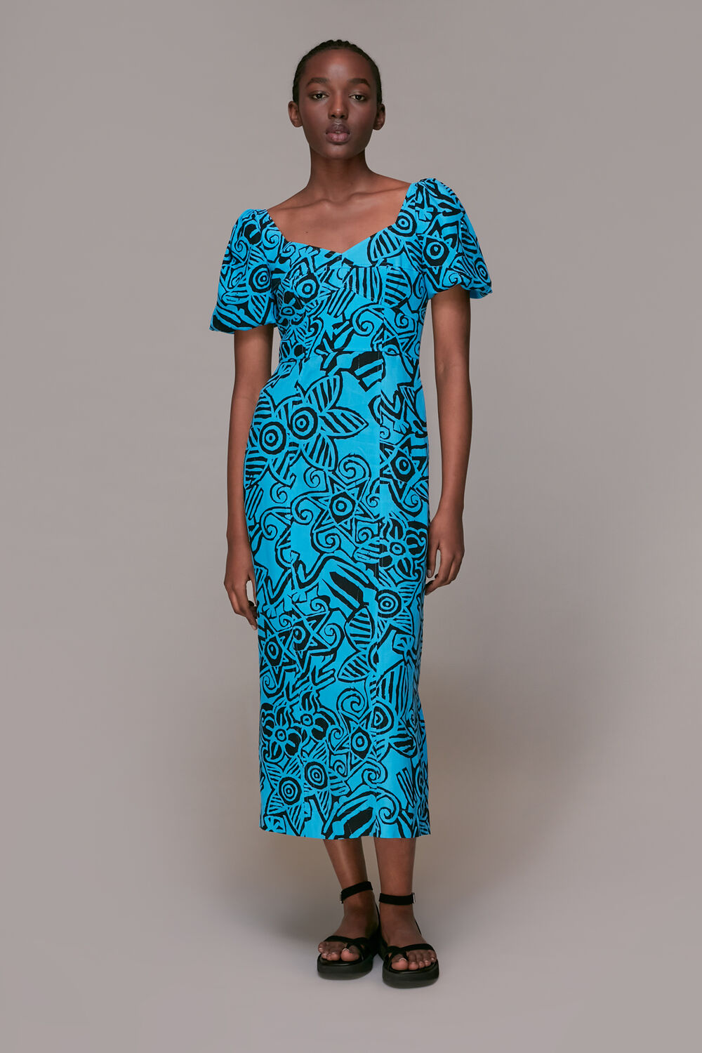 Blue Starflower Puff Sleeve Dress