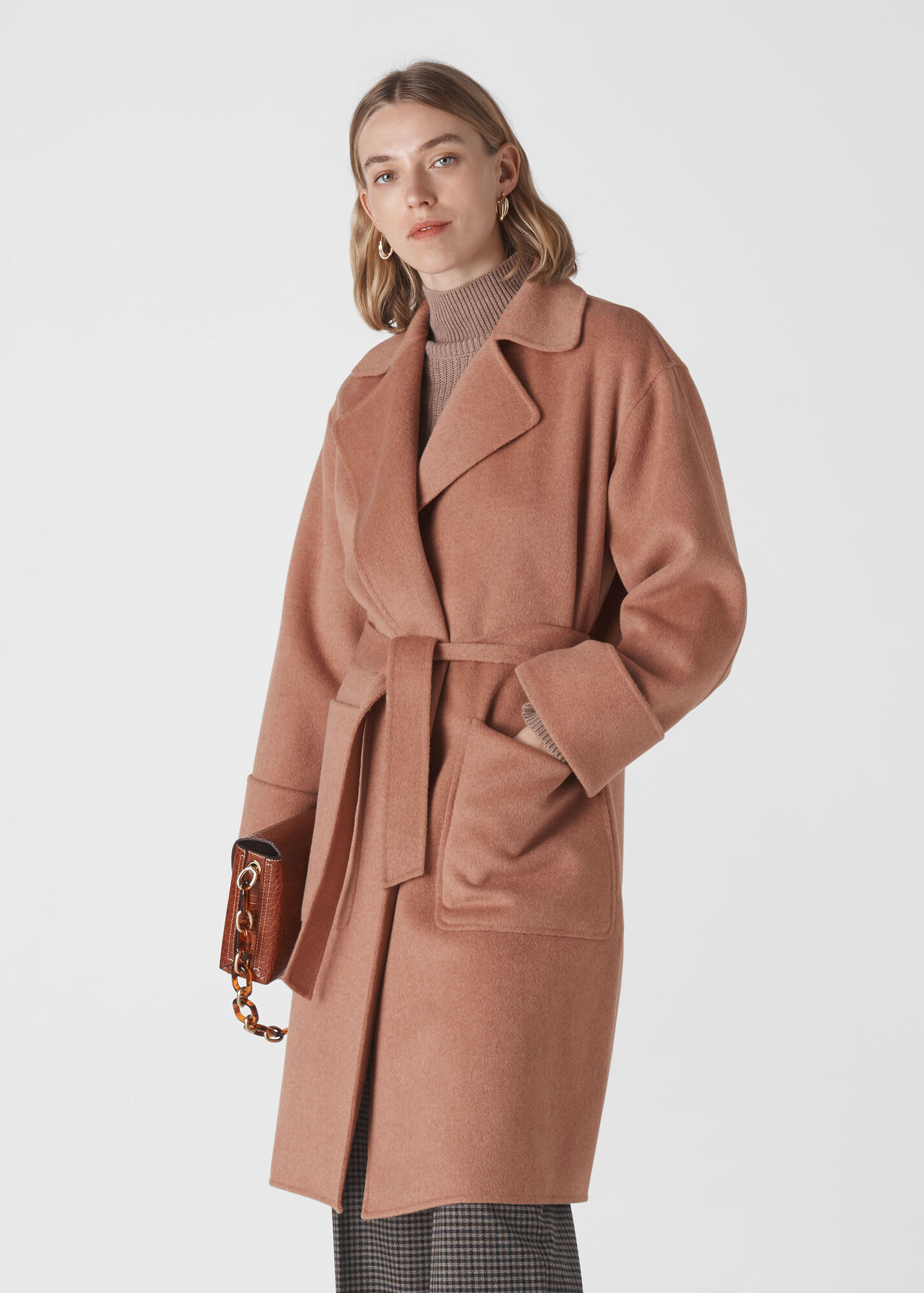 Pale Pink Double Faced Wool Wrap Coat | WHISTLES | Whistles UK
